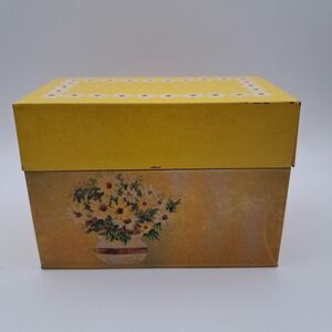 70s VTG Recipe Box YELLOW DAISY RECIPE BOX OHIO ART METAL Tin With Divider Cards